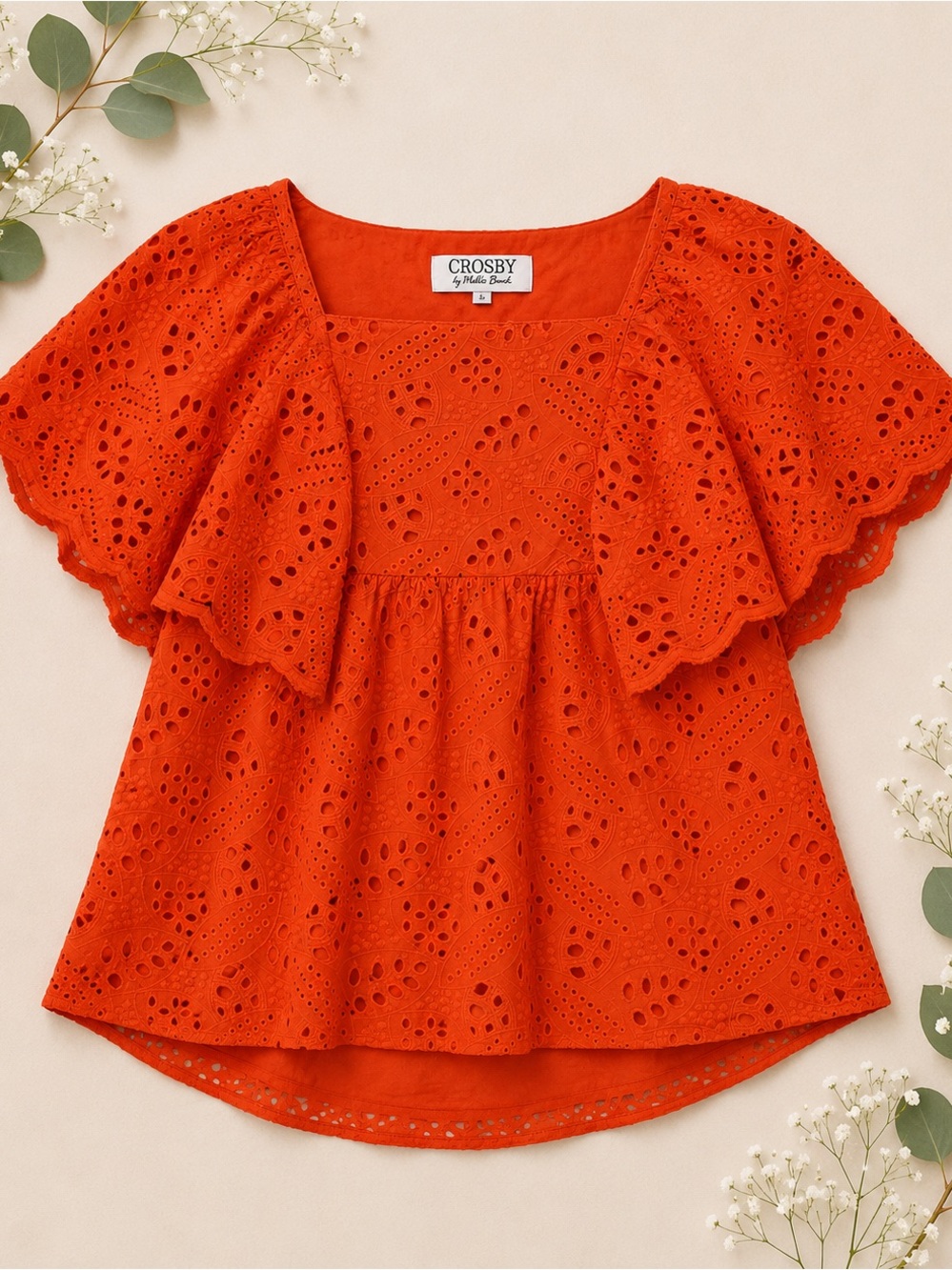Crosby by Mollie Burch Orange Eyelet Flutter Sleeve Top
